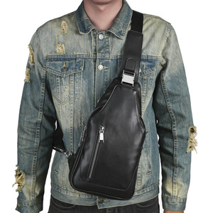 กระเป๋าหนังผู้ชายสีดำความจุขนาดใหญ่กระเป๋าสะพายข้างแบบซิปคู่แฟชั่นลำลองสำหรับใช้กลางแจ้ง - Product Image 1