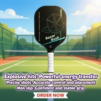 Raket Pickleball Serat Karbon 12K Inti Sarang Lebah Thermoformed Permukaan Bertekstur Putaran Tinggi untuk Latihan