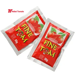 China Factory 28-30% Brix 50g Flat Small Sachet Cold Break Tomato Paste Red Color Sweet Tasting Tomatio Production