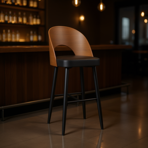 Sgabello da Bar Homeera con Schienale in Legno e Base in Metallo, Arredamento Moderno Contemporaneo per Uso Commerciale - Product Image 2