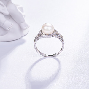 Bague de fiançailles KAMMY 8,5-9 mm tendance en argent 925 avec serti griffe géométrique et perle d'eau douce blanche de qualité AAA - Product Image 3