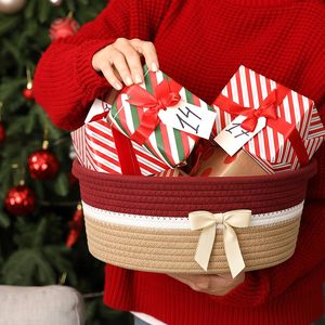 Cofre decorativo vacío con cintas y bolsa Cuerda tejida Cesta de regalo de Navidad Almacenamiento para regalos con asas Decoración para el hogar - Product Image 1