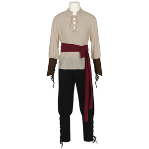 Ensemble de costumes de chevalier médiéval pour hommes, 2 pièces, chemises de pirate Renaissance, pantalons à bande aux chevilles pour Costume d'halloween - Product Image 2