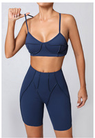 Set Olahraga Yoga & Lari Wanita Elastis Tinggi Logo Kustom Cepat Kering Setelan Fitness Bernapas Bra Olahraga Celana Pendek Pinggang Tinggi