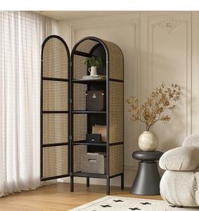 <span class=keywords><strong>Armoire</strong></span> de rangement en bois massif et rotin, design minimaliste, portes à charnières, petit espace, appartement, chambre à coucher, salon - Product Image 6