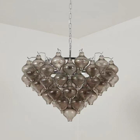 Luminaire suspendu en verre bulle gris fumé multicouche en fer chromé de style italien pour la maison, le salon, la salle à manger