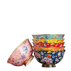 Tazón de cerámica Jingdezhen con borde dorado esmaltado, para arroz, sopa o fideos, de uso doméstico, con base alta, antiescaldaduras, estilo palaciego, vajilla. - Product Image 1