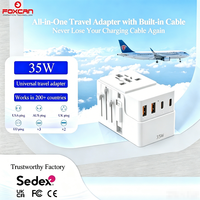 Adaptateur de voyage universel FOXCAN GAN PD 35W avec 2 ports Type C, 2 ports USB-A et câble rétractable Type C, prise US AU UK JP