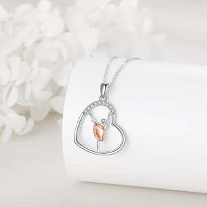 BELLE WORLD Collana con Ciondolo a Cuore Rotante Bicolore con Diamanti per Donne, Stile Europeo e Americano - Product Image 2