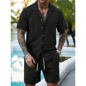 Nouvel ensemble de pulls tricotés pour hommes en maille d'été, chemise en <span class=keywords><strong>crochet</strong></span> et cardigan court - Product Image 4