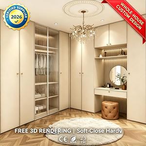 Système <span class=keywords><strong>de</strong></span> dressing moderne <span class=keywords><strong>de</strong></span> luxe à concept ouvert suspendu avec <span class=keywords><strong>porte</strong></span> en verre incurvée et système d'organisation - Product Image 1