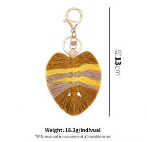 Tissé à la main <span class=keywords><strong>plume</strong></span> glands <span class=keywords><strong>porte</strong></span>-clés coton corde feuille Boho <span class=keywords><strong>macramé</strong></span> <span class=keywords><strong>porte</strong></span>-clés tapisserie sac à dos sac breloques pendentif feuille <span class=keywords><strong>porte</strong></span>-clés - Product Image 2