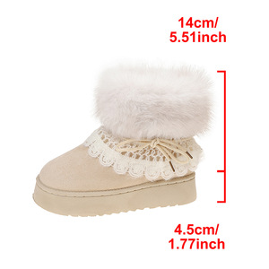 Bottes de neige à plateforme pour femmes, semelle épaisse, fausse fourrure, dentelle, daim, bottes d'hiver à la cheville - Product Image 5