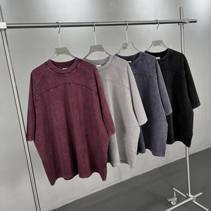 Peso pesado logotipo personalizado 100% algodón lavado ácido verano en blanco liso Casual empalme ropa de calle de gran tamaño camisetas para hombres - Product Image 3