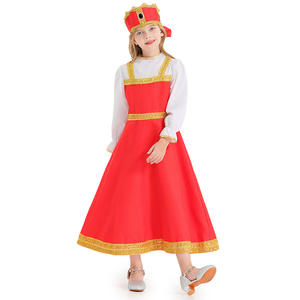 Para Amazon, vestido rojo largo de estilo de comercio exterior para niñas, ropa de actuación étnica rusa, vestido de baile de escenario para niñas, dos piezas falsas - Product Image 2