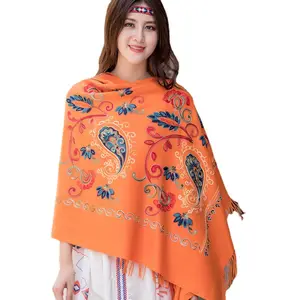 Wholesale Lady Warm Winter Scarf Pashmina Blanket Scarf Shawl Original Like Floral Embroidered Cashmere for Women Luxury Adult