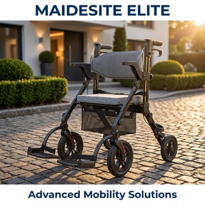 Chaise de transport et déambulateur tout-terrain 2 en 1 pour personnes âgées, aide à la mobilité pliable avec siège et repose-pieds - Product Image 1