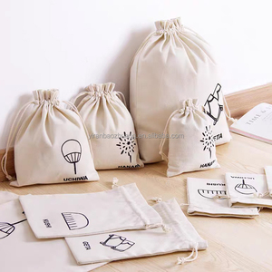 Petite pochette en mousseline de <span class=keywords><strong>coton</strong></span> biologique écologique personnalisée petit sac à cordon en toile calicot blanche avec logo imprimé - Product Image 2