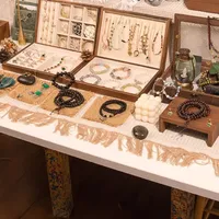 Kotak Perhiasan Portabel dengan Pegangan, Set Baki Beludru untuk Stan Pasar, Organizer Perjalanan untuk Cincin dan Anting