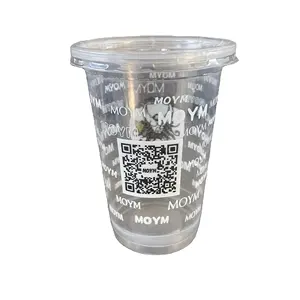 工場で印刷された透明な16オンスの使い捨てソフトドリンクカップ500 mlプラスチック製飲用タンブラー蓋付き