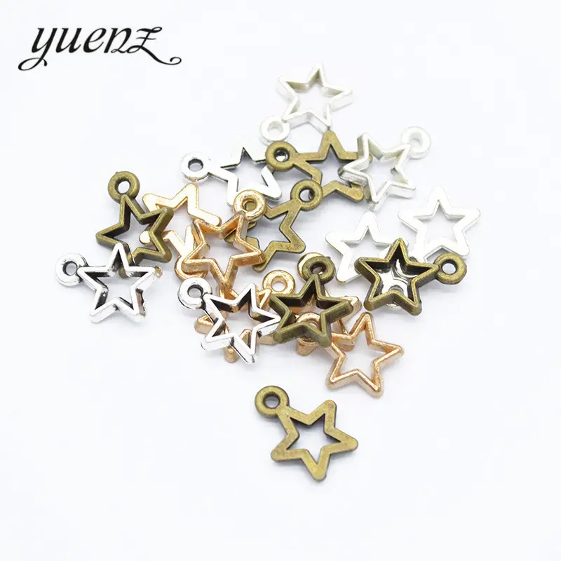 Yuz pingentes de metal, 100 pçs/saco de pingentes da moda pequena estrela encantos antigos para colar pulseira brincos fabricação de jóias 14*11mm l325