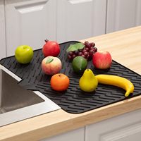 Tapis de séchage pliable en silicone grand format avec plateau de drainage incliné, multi-usages pour comptoir de cuisine ou camping en extérieur