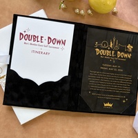 Livre d'invitation d'anniversaire de luxe en velours avec couverture acrylique, pliage en trois, estampage à chaud doré personnalisé, format A5, style vintage, pour programme et menu
