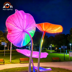 Grande lampe LED en forme de feuille de lotus, éclairage paysager RGB changeant de couleur, sculpture lumineuse extérieure pour parc et <span class=keywords><strong>jardin</strong></span> - Product Image 3