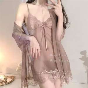 Conjunto de Lencería Sexy para Mujer 2025, Dos Piezas, Estilo Europeo Americano, Bordado de Encaje, Malla Tejida, Control Ligero, Delgado - Product Image 1