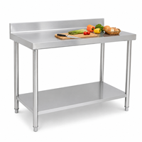 Table de travail professionnelle en acier inoxydable de qualité 201 304, à 2 niveaux, avec pieds ronds, pour la restauration et la cuisine