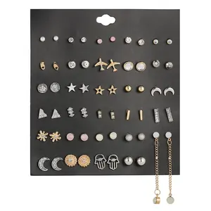 New Jewelry Set Gold Silver Moon Airplane Star Zircon 29 pairs Card Earring Set Women's Hoop Earrings Ear Studs Wholesale