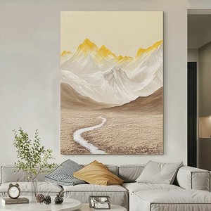Golden Mountains Landscape Painting Wrapped Canvas Modern Minimalist Sofa Background Wall Art <b>Large</b> Entrance Hallway Decor - Product Image 3