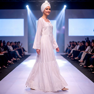 Elegante Vestido Maxi de Verano de Algodón Blanco de Lujo, Floral, Ecológico, Transpirable, de Manga Larga, Cuello Cuadrado, Cuerpo Fruncido, Encaje Africano - Product Image 6