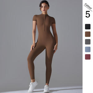 Tuta Intera da <span class=keywords><strong>Donna</strong></span> con Maniche Corte o Lunghe, Compressiva, Elasticizzata, Morbida, con Zip Frontale, per Yoga, con Pantaloni Lunghi o Corti - Product Image 4