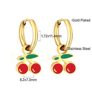 Pendientes de Aro de Oro de 14k Chapados a Medida, Resistentes al Agua, de Acero Inoxidable, Joyería de Moda, Pendientes Colgantes de Cereza para Mujer, Venta al por Mayor - Product Image 2