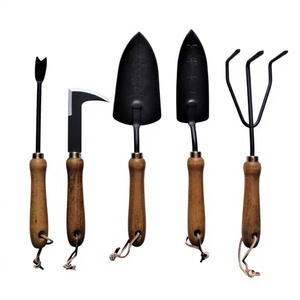 Ensemble d'outils de jardin avec manches en bois, truelle en acier au carbone, cultivateur, houe, outils de taille pour la plantation et l'entretien du sol - Product Image 1