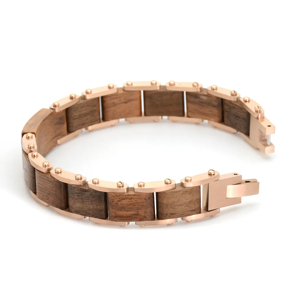Handmade Wooden Bracelet Mens Steel Mix Wood Good Idea Gift for Him Bandlets