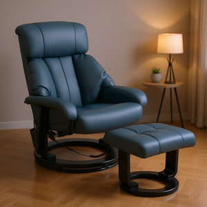 Blue Faux Leather Swivel Recliner With Ottoman Massage Chair Electric Remote Control Contemporary Design - Product Image 2