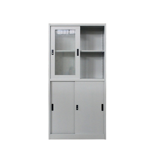 Armoire de rangement métallique de bureau avec porte coulissante en verre et serrure - Product Image 1