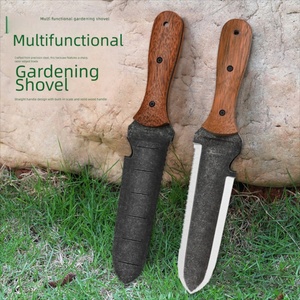 Espátula de jardín multifuncional de acero inoxidable con acabado lavado a la piedra, personalizable OEM, mango de madera, portátil, con clip de cinturón ajustable para camping - Product Image 2