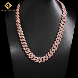 เครื่องประดับร็อคฮิปฮอปสำหรับผู้ชายสร้อยคอไมอามี่สีโรสโกลด์925เงิน15มม. โซ่เชื่อมเพชรโมอิสคิวบา - Product Image 1