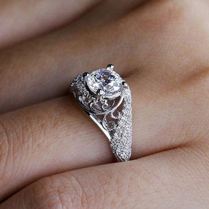 Anello Romantico in Lega di Metallo Prezioso con Motivo Floreale in Rilievo per Donne, Gioiello da Dito alla Moda, Regalo - Product Image 4