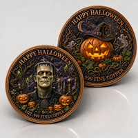Pièce commémorative Halloween Frankenstein Monstre en cuivre fin .999 de 1 once, colorée, en relief 3D, décorative, objet de collection, cadeau