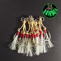 BARU 1/0-5/0 #   Kail Pancing Jigging Asisten Ganda dengan Tali Serat Kevlar untuk Umpan Jig