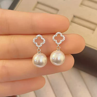 Boucles d'oreilles pendantes en argent sterling 925, perle d'eau douce de 10 mm, plaqué rhodium, bijoux tendance pour femmes, cadeau pour mariage, fiançailles, fête
