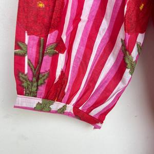 Women's Striped Hand Block Print 100% Cotton <b>Summer</b> Floor-Length <b>Kaftan</b> Eco-Friendly Lightweight Breathable V-neck Embroidery - Product Image 6