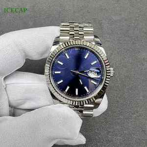 Icecap Jewelry Custom Fashion Jewelry Waterproof Luxury Blue Plain Watch High Quality Silver Color Hip Hop Mechanical Watches