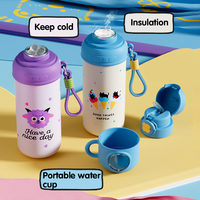 Bouteille isotherme portable en acier inoxydable, grande capacité, motif dessin animé mignon, pour étudiants et enfants, avec pipette, triple usage