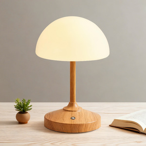 Mushroom Shape Wood Desk Lamp <b>Led</b> Warm White Touch Control Minimalist Design For Bedroom Night <b>Light</b> - Product Image 1