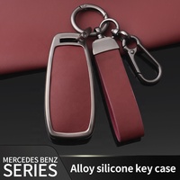 Coque de clé de voiture en alliage gris style tendance avec double cuir rouge et métal pour clés de voiture – Fabrication usine